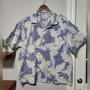 Rai Nani Blue Hawaiian Tropical Palm Leaf Button Down Shirt Men's Size 4XL